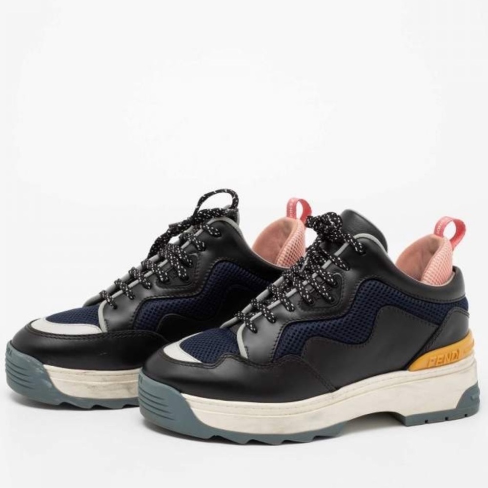 Fendi Multicolor Leather and Mesh T-Rex Low Top Sneakers Size 37